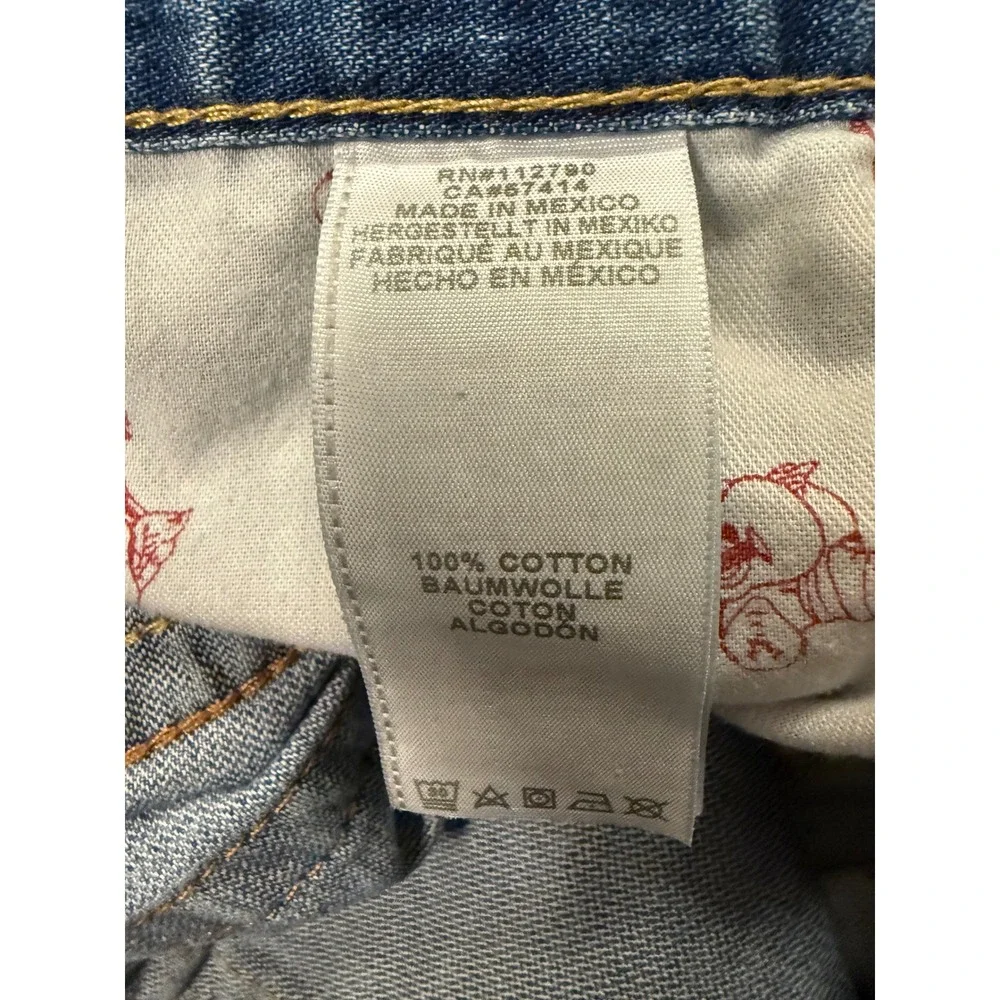 True Religion Skinny Flap Jeans Mens 33 Blue Distressed Bleached Splatter